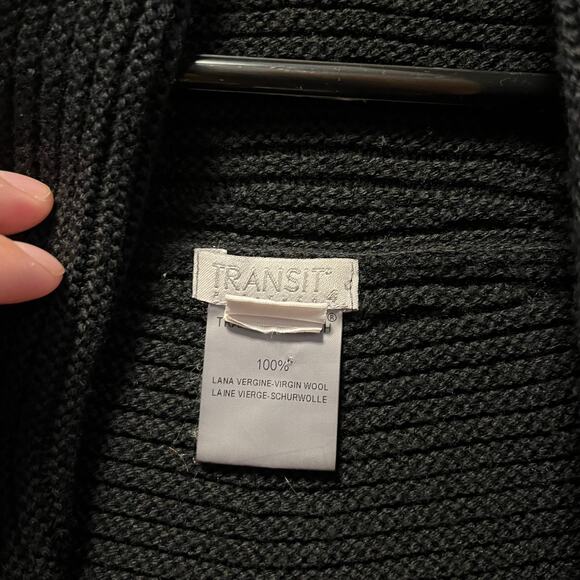 Transit Par Such Ribbed Big Collar 100% Wool Size Small Black Cardigan - Picture 6 of 6
